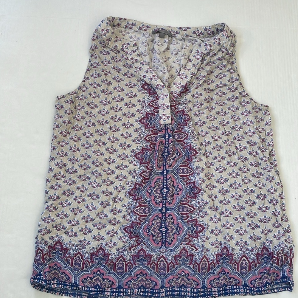 Saint Tropez West Cream Sleeveless Top with Pink and Blue Paisley Border